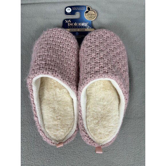 Isotoner Women's Memory Foam Slippers Lg 8-9 Pink Knit Coco Comfort NWT's - Picture 2 of 8
